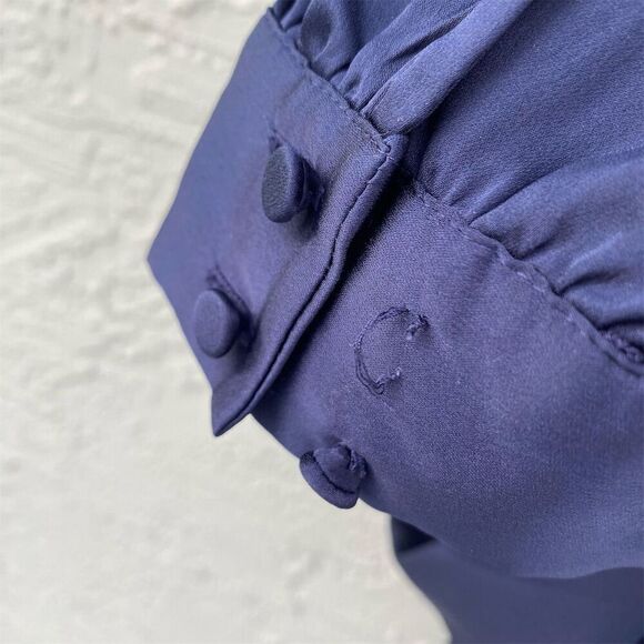 Chico's Women's Navy Blue Satin V-Neck Blouse Size 2 (US 12/14) Long Sleeve - Picture 6 of 7